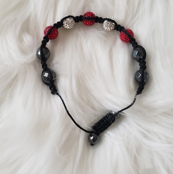 Red/Silver Rhinestone weaved pull string Bracelet - Picture 3 of 4
